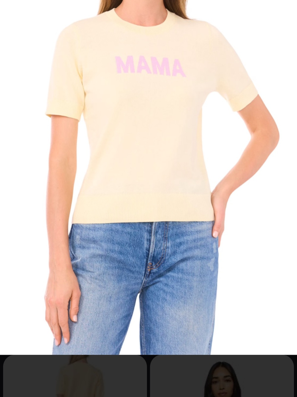 Vince Camuto Cream Short-Sleeve Knit Top with Pink MAMA Graphic